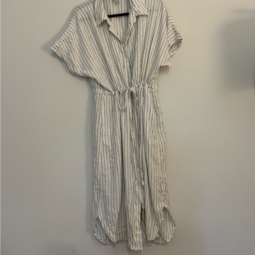 A New Day Cream Midi Sundress with Notched Collar and Tie Front